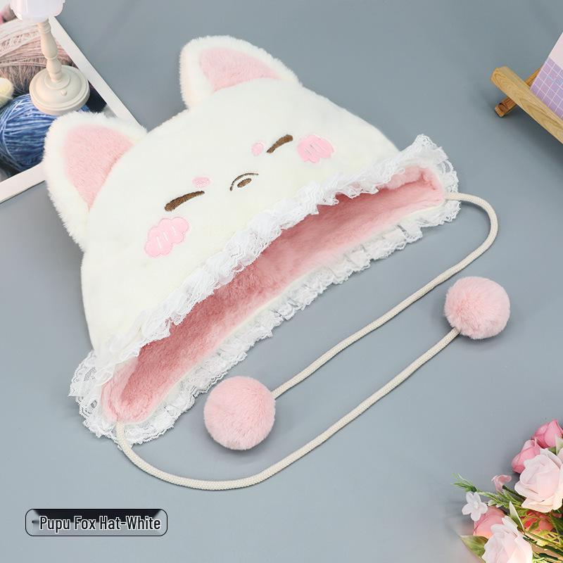 Anime Cat Ear Plush Hat - Cute, Warm, Versatile Tie-up Earflap for Trendy Style