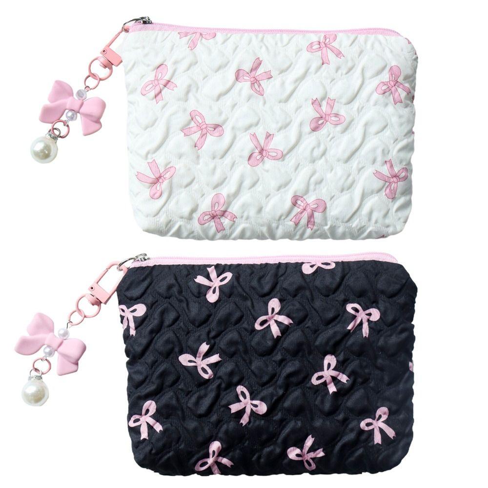 Cute Style Bowknot Print Bow Makeup Bag Large Capacity Storage Pouch Coin Purse Cosmetic Bag Travel