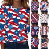 Women's Fashionable Casual Long-Sleeved Independence Day Print Neck Top