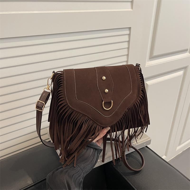 Fashionable Bohemian Tassel Crossbody Bag Women Single Shoulder Mobile Bag Vintage Suede Leather Handbag Commuting Travel Handba