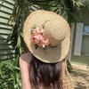 Women Straw Hat Imitation Flower Decor Wide Brim Sun Protection Hat Lightweight Quick-Drying Summer Sun Hat