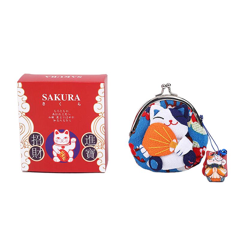 Lässiger Japanischer Stil Maneki Neko Geldbörse Puppe Brieftaschen Glückskatze Clutch Tasche Blumendruck PU Kartenhalter Outdoor