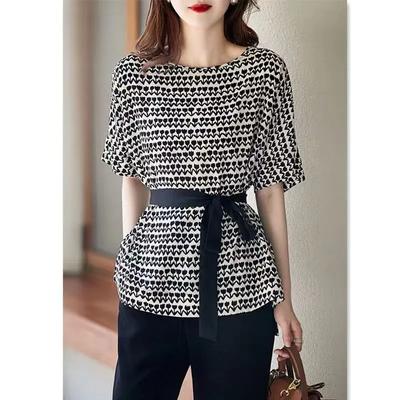 Fashion Style Small Shirt All Match Chiffon Top New Short Sleeved T-shirt Women's Summer Elegant Round Neck Classic Top