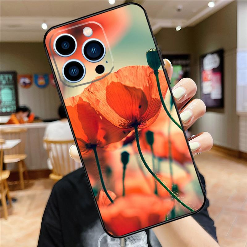 Red Corn Poppy Flower Case For iPhone 17 16 15 13 12 11 14 Pro Max Mini Plus 16e 17 Air Bumper Cover Accessories
