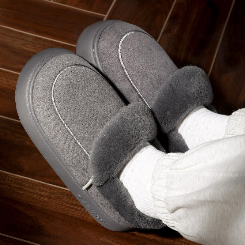 

2025 новые хлопковые тапочки женские осенне-зимние домашние тапочки с сумкой и толстой подошвой, плюшевые хлопковые тапочки мужские для зимней носки 44-45 темно серый