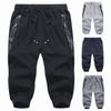 Pantaloni Capri Sport Casual de Vară pentru Bărbați cu Talie Elastică, Buzunare cu Fermoar și Manșete la Glezne Pantaloni Tineri Mărimi Mari