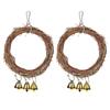 2Pcs Parrots Swing with Bells Natural Rattan Hanging Chewing Biting Toys Birds Supplies
