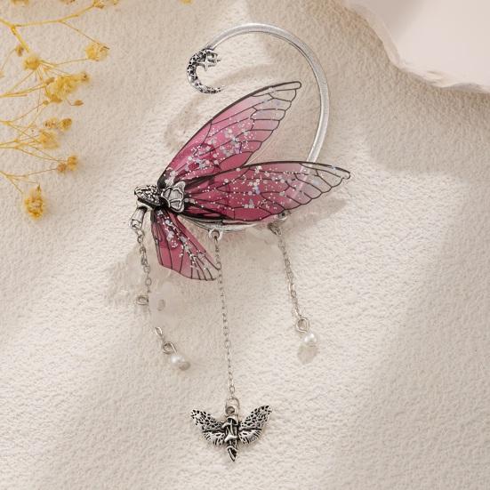 1 pièce de manchette d'oreille pour femme en forme de papillon, pompon à paillettes, fleur, lune, décoration d'oreille suspendue, style fée de la forêt, antidérapant, électroplaqué, pour cosplay, fête