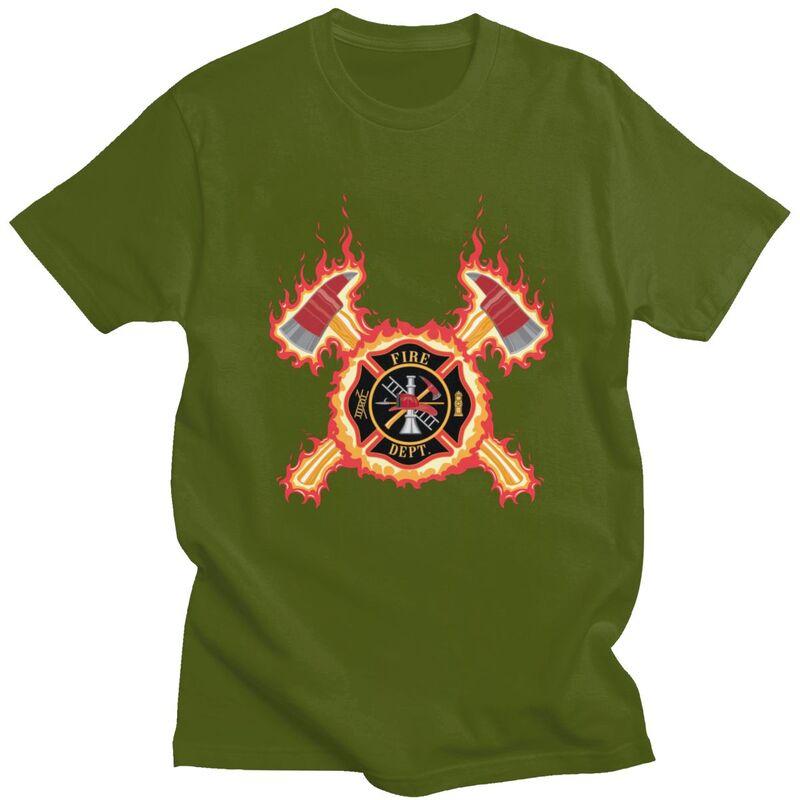 Custom Male Firefighter Cross T Shirts ShortSleeve Cotton Tshirt Leisure Fire Rescue Fireman Tee Loose Fit Clothing