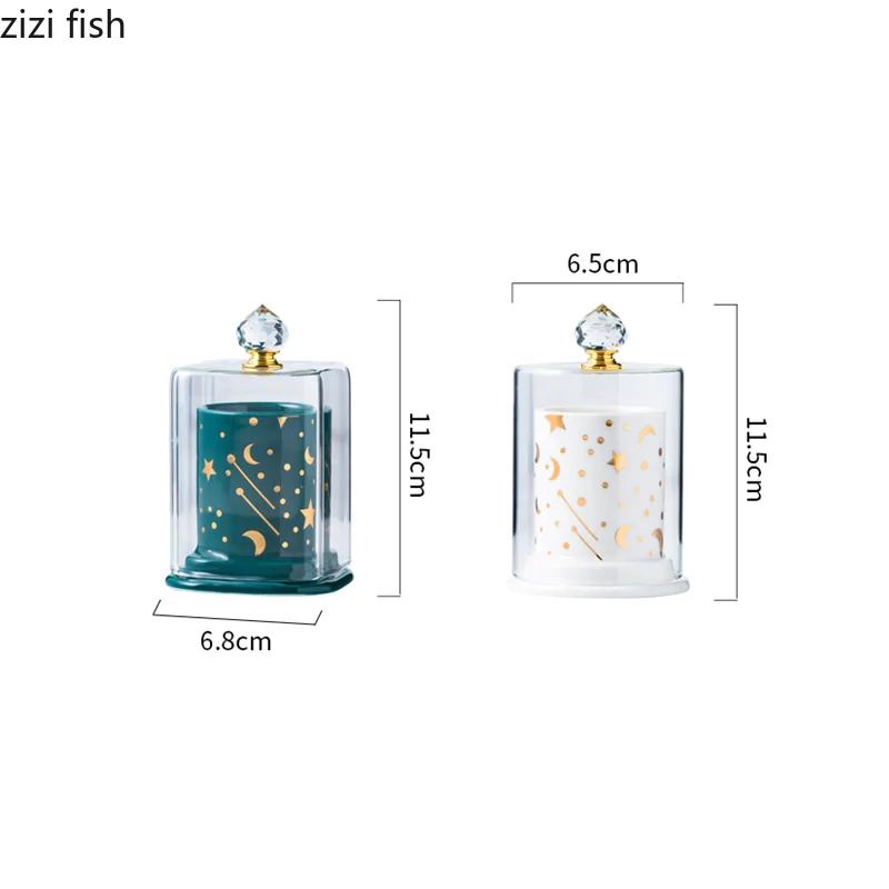 Ceramic Toothpick Holder Glass Cover Toothpick Jar Cotton Swab Box Toothpick Dispenser Cotton Swab Holder Cotton Swab Dispenser