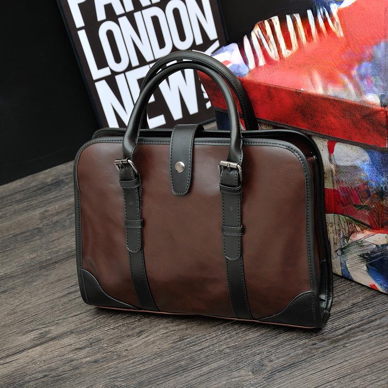 Crazy Horse Leather Men's Bag New Trendy Business Office Handbag Men's Retro Shoulderbag Messenger Briefcase