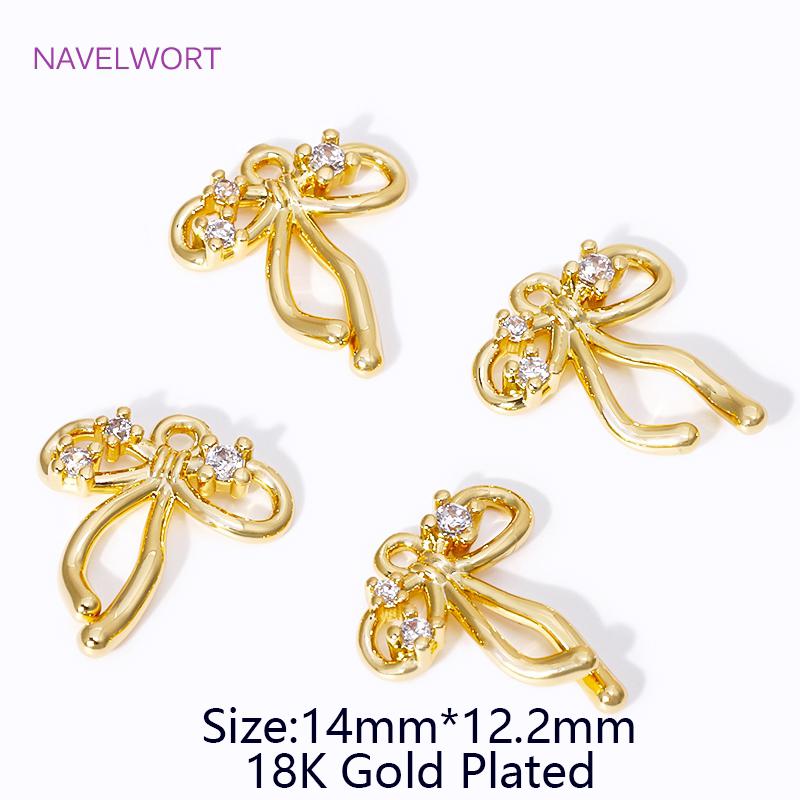Trendy Bow Pendants For Jewelry 18K Gold Plated Brass Inlaid Zircon Charms Pendants For DIY Earrings Jewelry Making Accessories