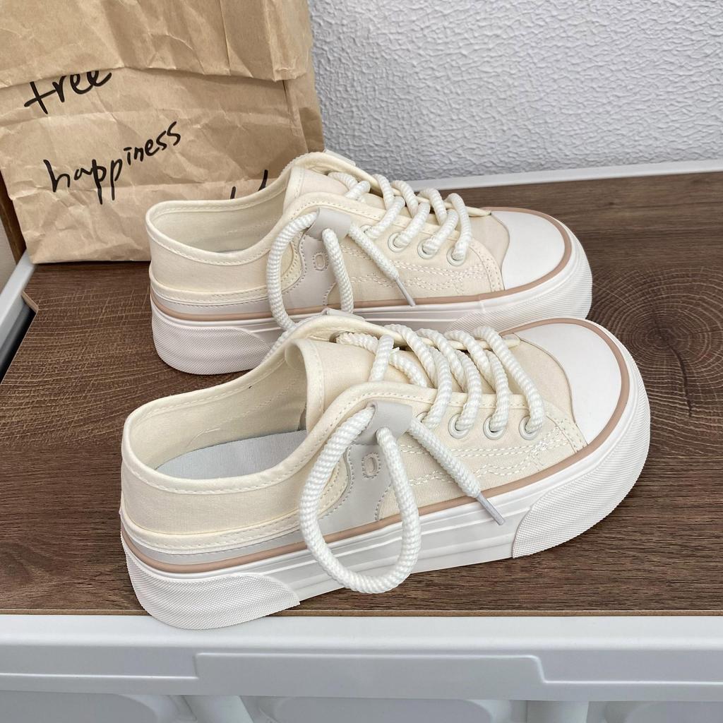 Black Two Wear Thick-soled Heightening Espadrilles Women's 2025 New Lazy Half-drag White Shoes Big Head Muffin Board Shoes Spring