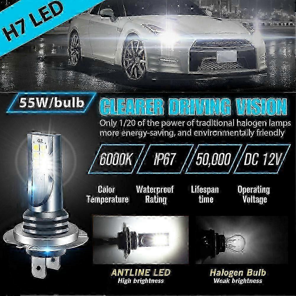 2pcs H7 Led Headlight Bulb Kit Car Fog Light Bulbs High Low Beam 110w 30000lm Super-bright 6000k White Led Lights For Vehicles(epa13)