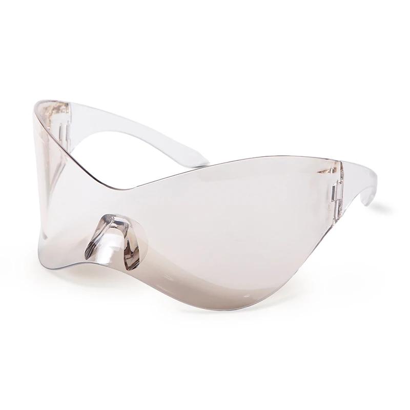 Oversized Sport Punk Sunglasses Wrap Around  Women Sunglasses Silver One Piece Frameless Eyewear Trend Shades Men Sun Glasses