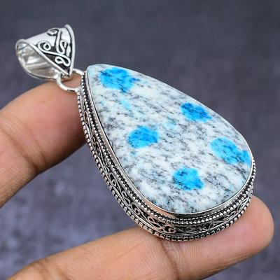 Natural K2 Blue Azurite Gemstone 925 Steling Silver Jewelry Pendant 2.48" G5h28