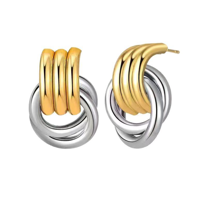 Gold-Tone Geometric Twist Earrings: Fashionable and Versatile Multi-Layer Braided Earrings for Women.