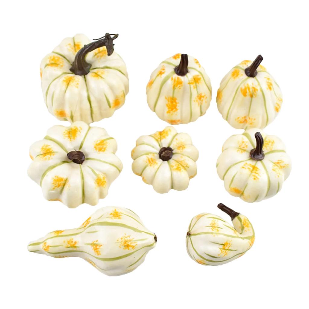 8 Pack Artificial Pumpkins | Lifelike Fall Decor For Thanksgiving & Halloween | Small Plastic Gourds For Home & Garden Decoration