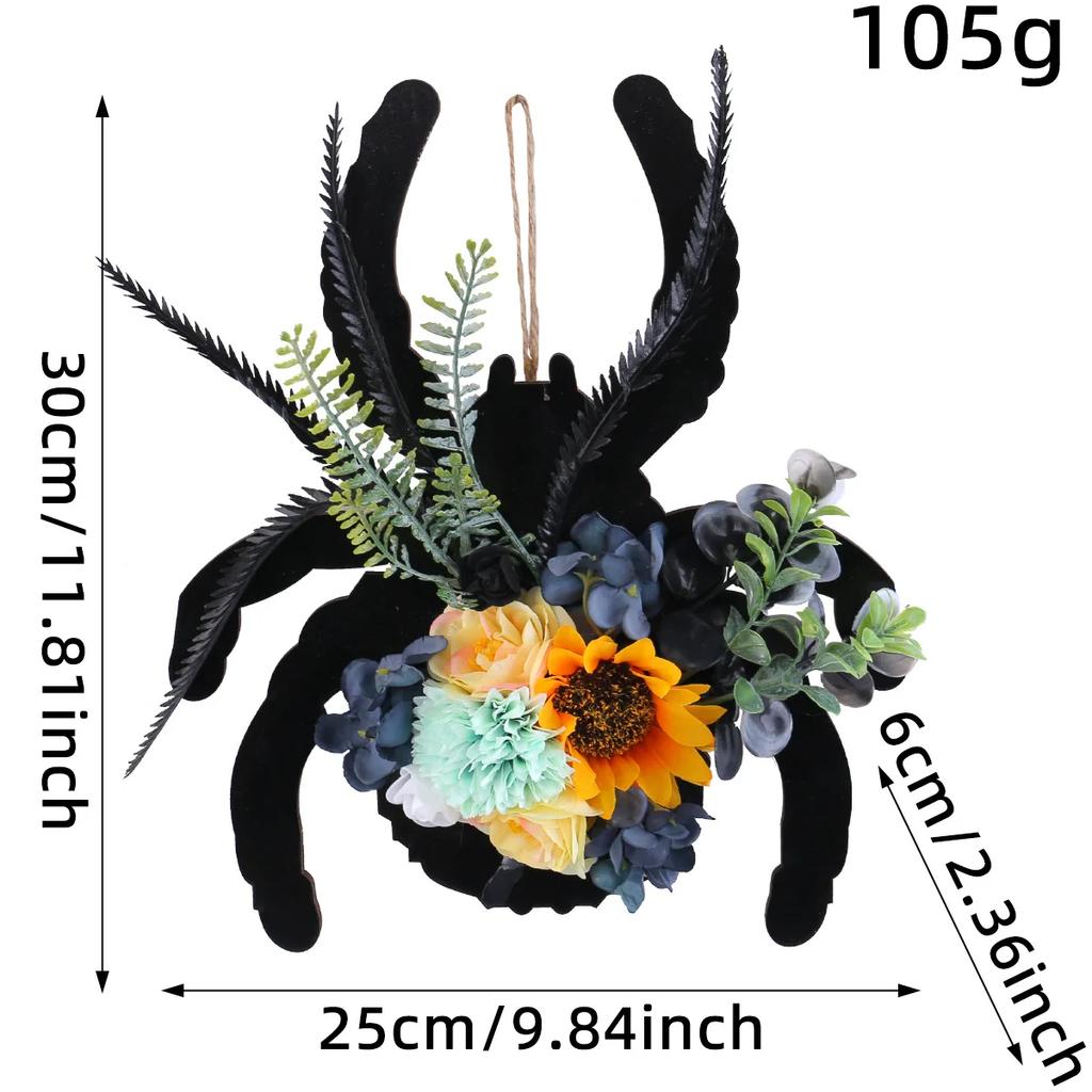 1pc Spider Wooden Sign Door Hanging Halloween Decoration Simulation Flower Wreath Hanging Sign Rattan Ring WindowWall Hanging