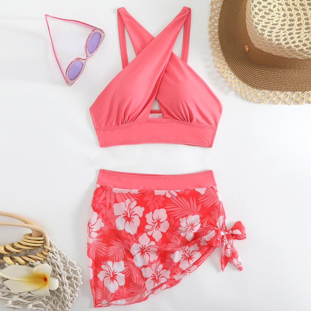 Damen Split Fashion Sexy Bikini Print mit Brustpolster ohne Stahlhalterung Badeanzug