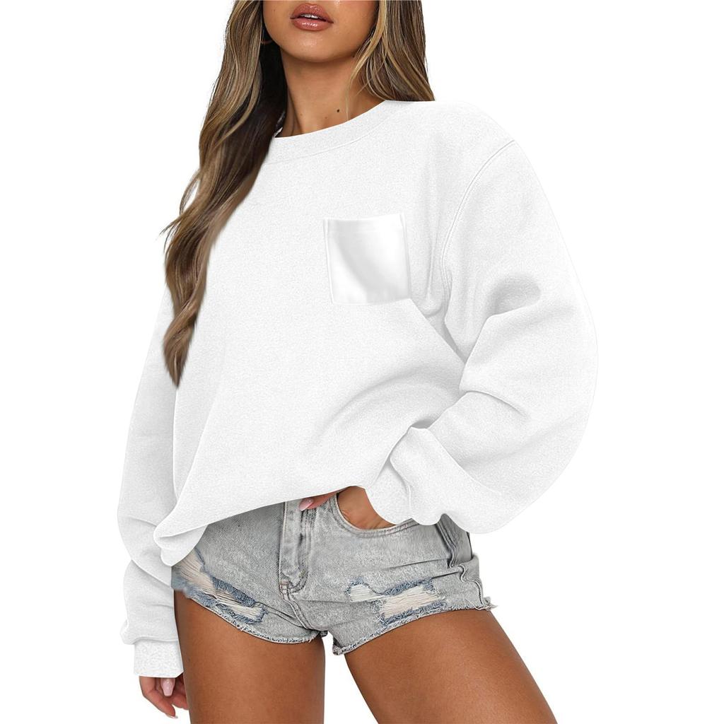 Women's Casual Fashion Round Neck Long Sleeve Sweatshirt With Pockets