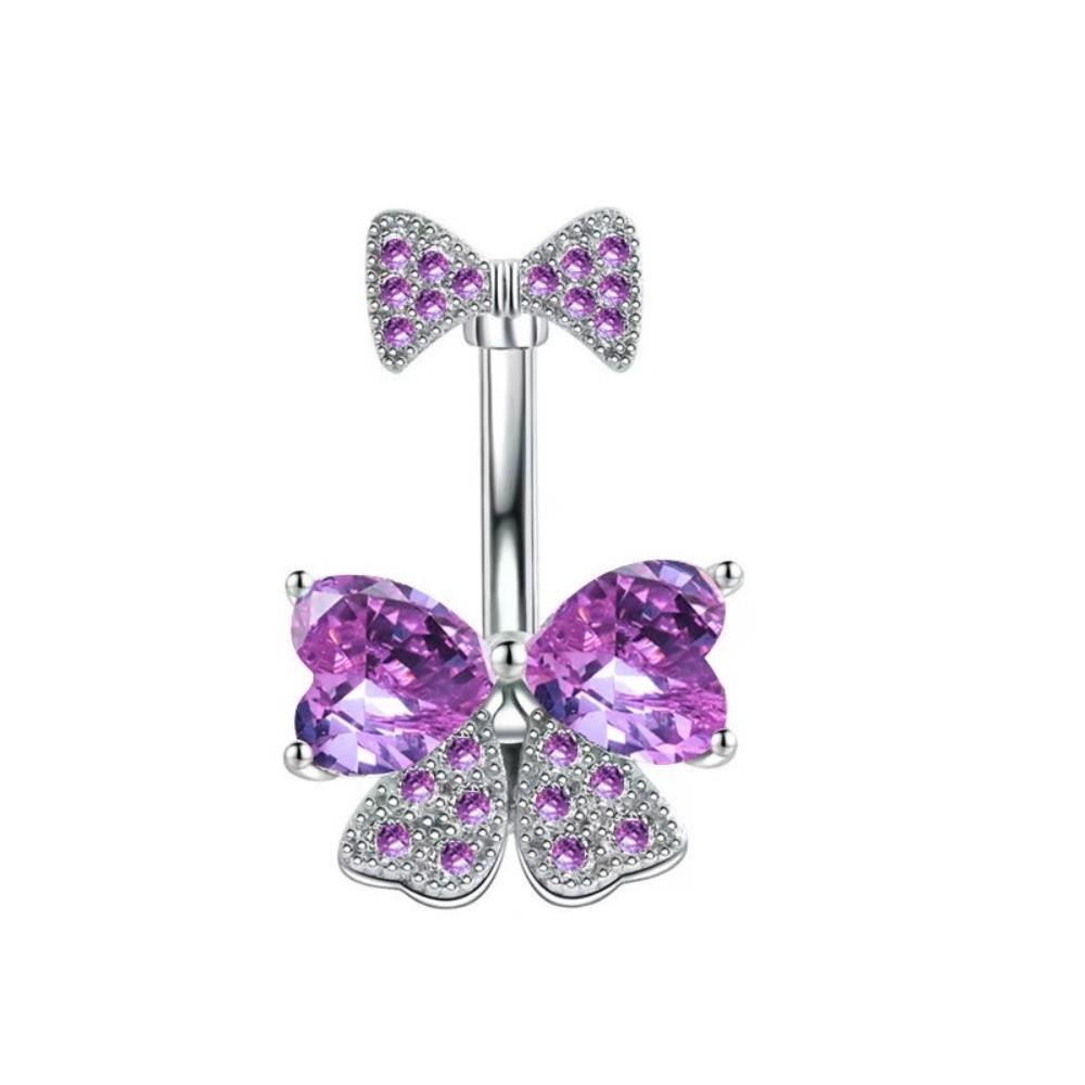 Stainless Steel Navel Piercing Jewelry Crystal Pink Bow Belly Rings Cute Belly Button Rings  Daily