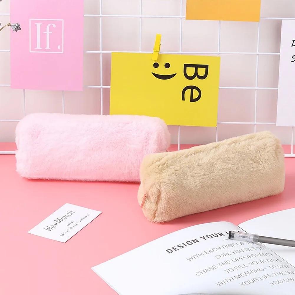 Version of The New Creative Pencil Box Small Fresh Cute Girl Fluffy Square Octagonal Pen Bag Girl Heart Students Simple