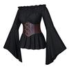 Top da donna con corsetto medievale pirata spalle scoperte maniche svasate irregolari camicetta orlo a petalo festival performance costume cosplay