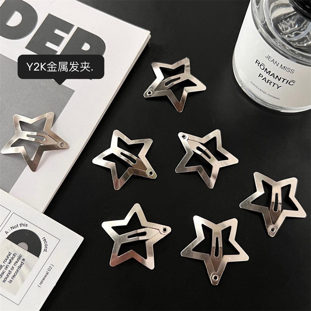 10 SZT. Y2K Srebrne Złote Spinki do Włosów z Gwiazdami dla Dziewczynek Metalowe Zatrzaskowe Spinki Kobiety Proste Wsuwki Barrette Dziecięce Akcesoria do Włosów