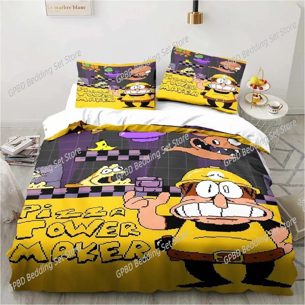 Pizza Tower Classic Pixel Style Bedding Set,Duvet Cover Bed Set Quilt Cover Pillowcase,King Queen Twin Size Boys Girls Adults