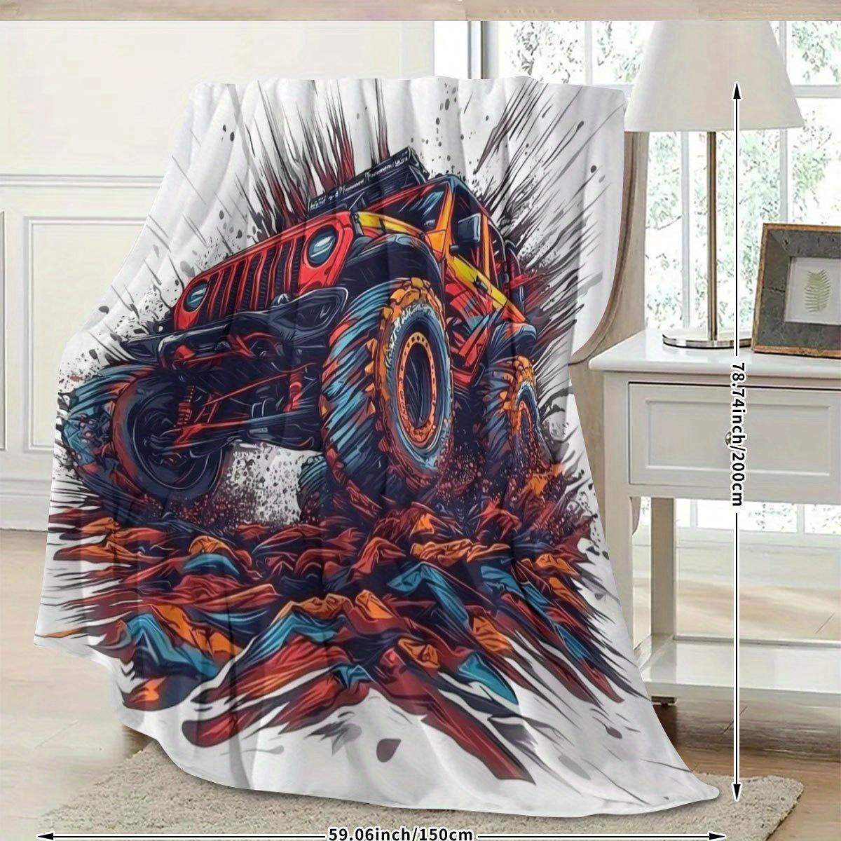 

Painted pattern of off-road truck Flannel printed blanket suitable for all seasons suitable for living room office sofa travel 75x90cm