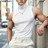 Herren Hoher Kragen Ärmellos Einfarbig Eng Anliegend Gerippt Lässig Tanktops Weste