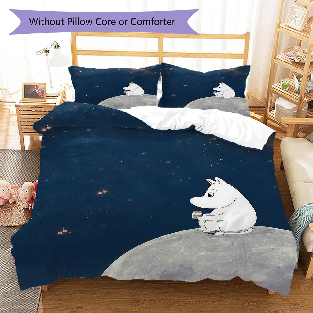 Moomins Bedding Quilt Set Quilt Cover Pillowcase Home Decoration Birthday Gift (1 * Duvet Cover + 2 * Pillowcase, Without Core)