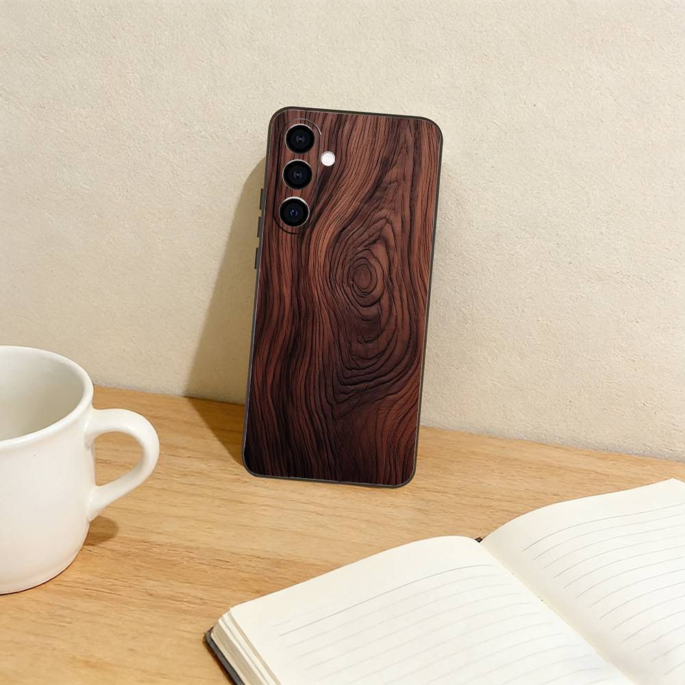 n-Natural Wood Phone Case For Samsung Galaxy A73,A72,A71,A70,A53,A52,A51,Others Soft Black Cover