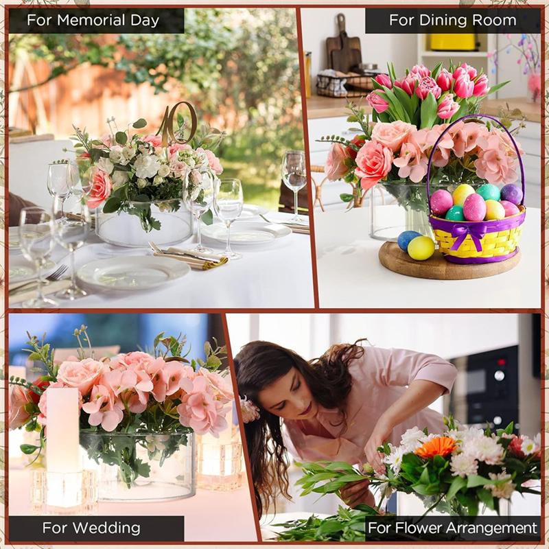 Good-4 Pack Acrylic Flower Vase Round, Clear Vase, Flower Vases For Centerpieces, Floral Low Vases For Dining Table Reception