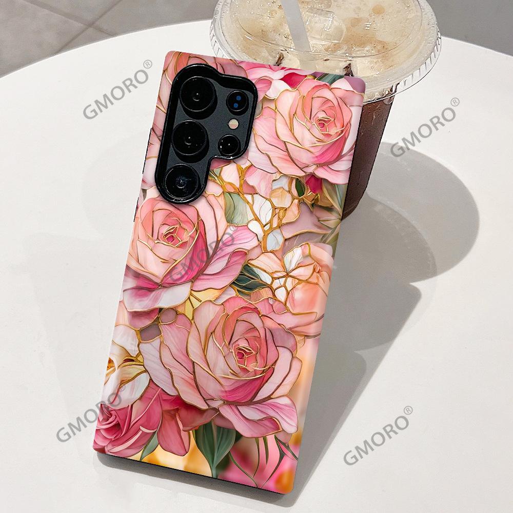 French Retro Oil Painting Flower Rose Magnolia Mobile Phone Case Samsung S25Ultra Double-layer Film Case S23 + Anti-drop