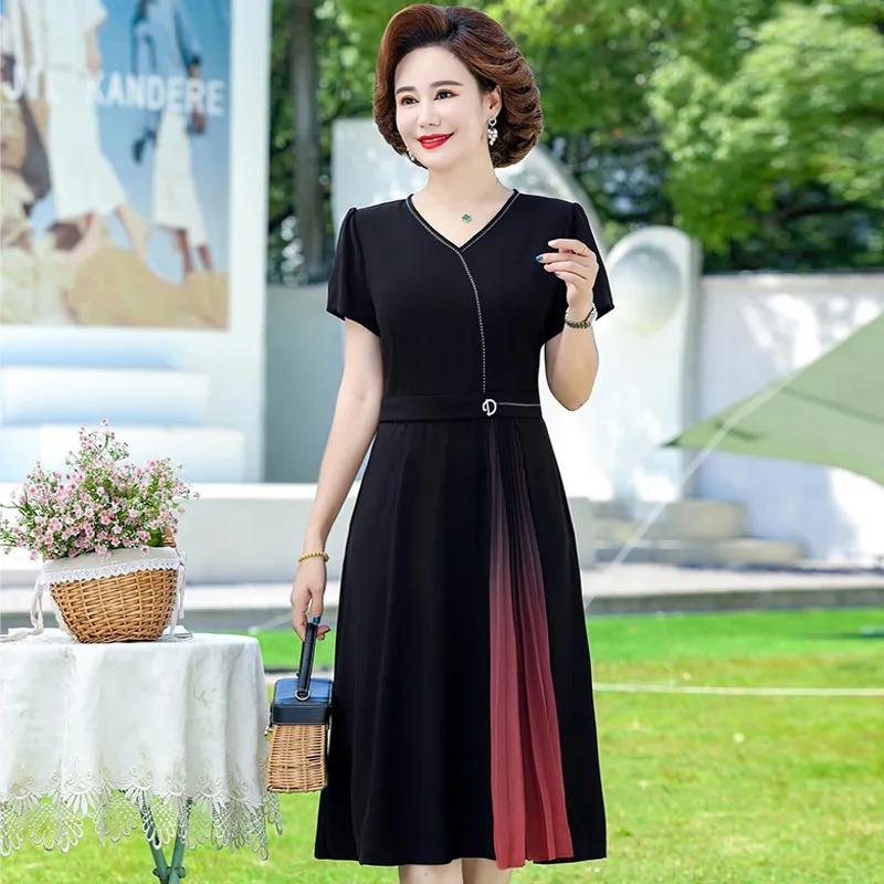 

Пуловер с круглым вырезом, контрастной цветной вставкой и короткими рукавами, женское элегантное повседневное модное платье L чёрный