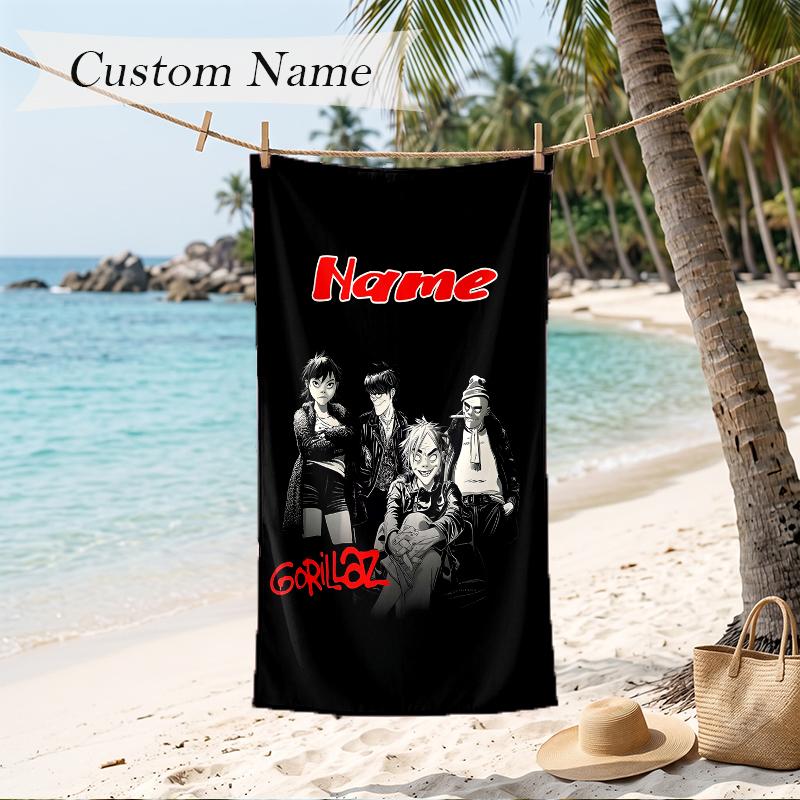 Gorillaz Custom Name Printed Beach Towel Personalized Soft Towel For Swimming Beach Travel