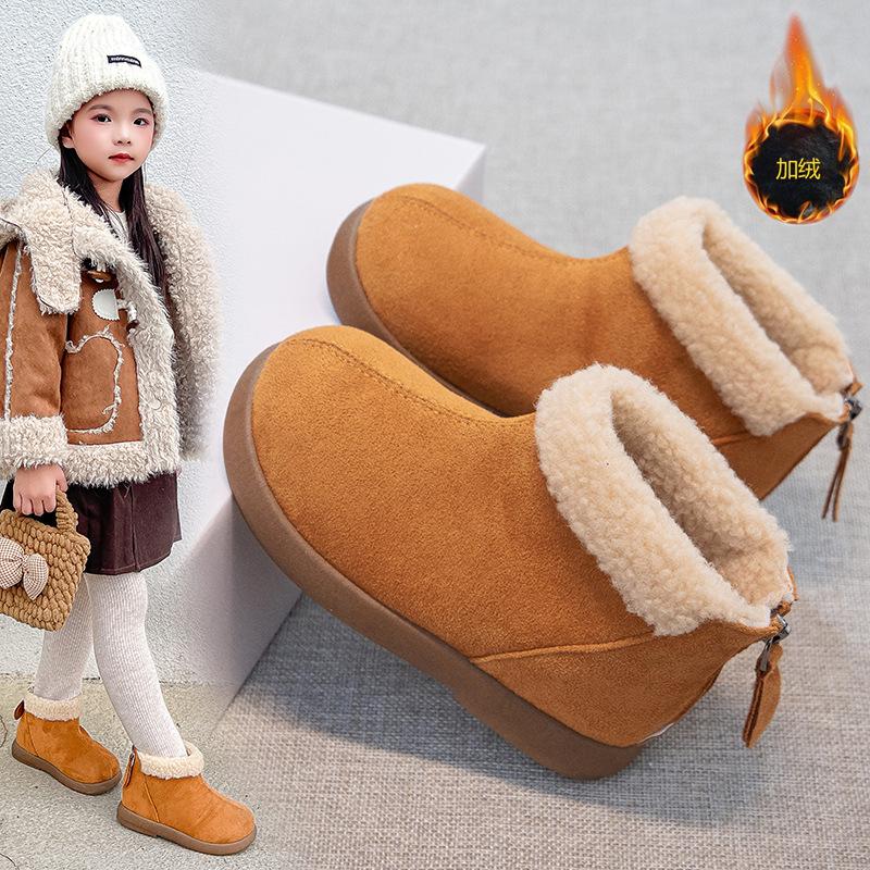 Girls Winter Fleece Lined Snow Boots Stylish Warm Cotton Shoes Korean