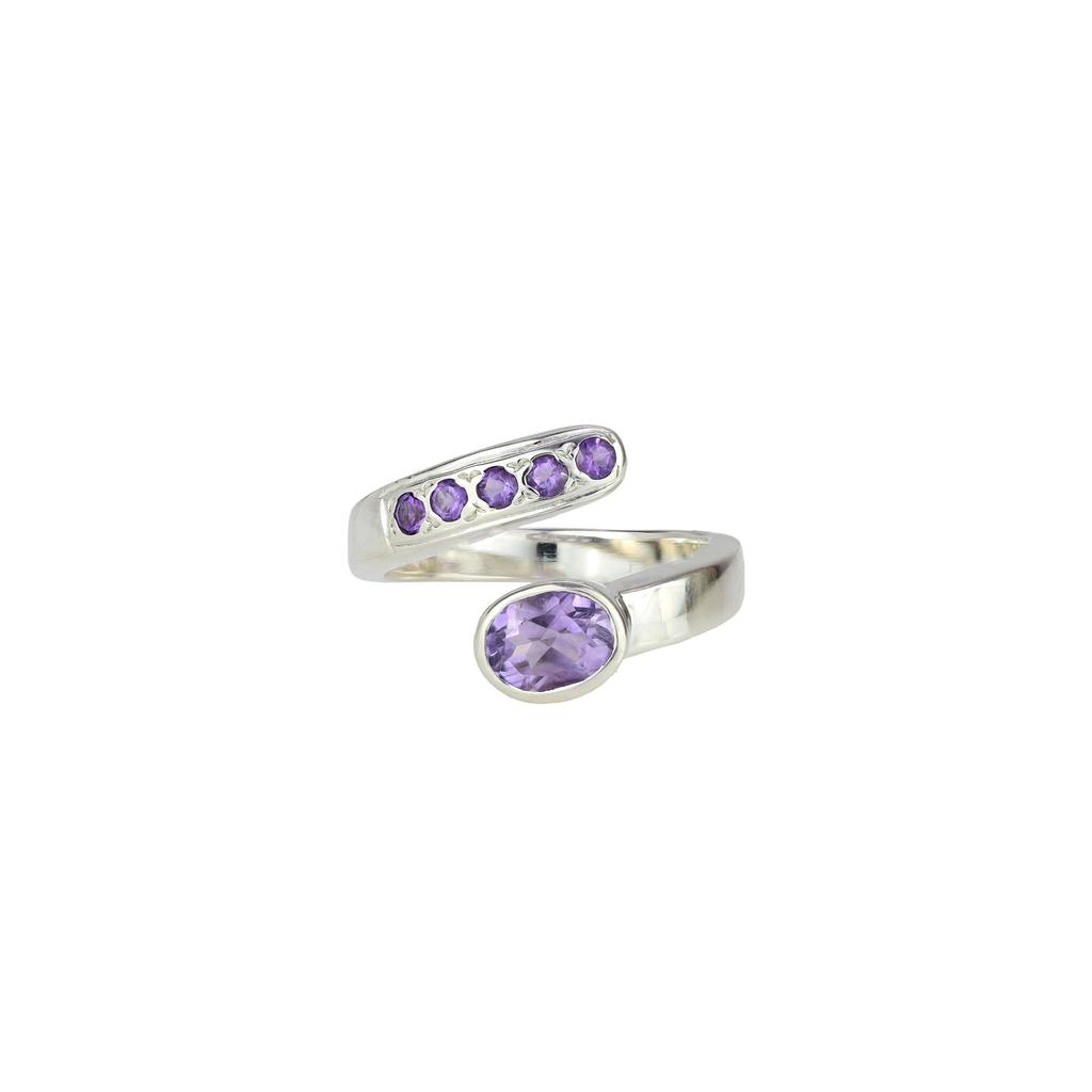 Amethyst Sterling Silver Ring: Faceted Gemstone, Open Design