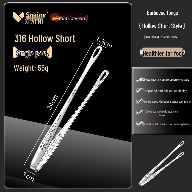 316 Stainless Steel Anti-scalding Korean BBQ and Grilling Tongs for Steak, Food, and Hot Pot.