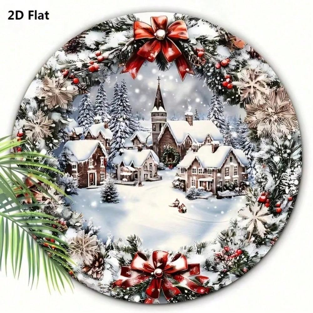 Winter Village Aluminum Sign 2D Flat Christmas Plaque Snowy Town Design Door Wall Holiday Decor