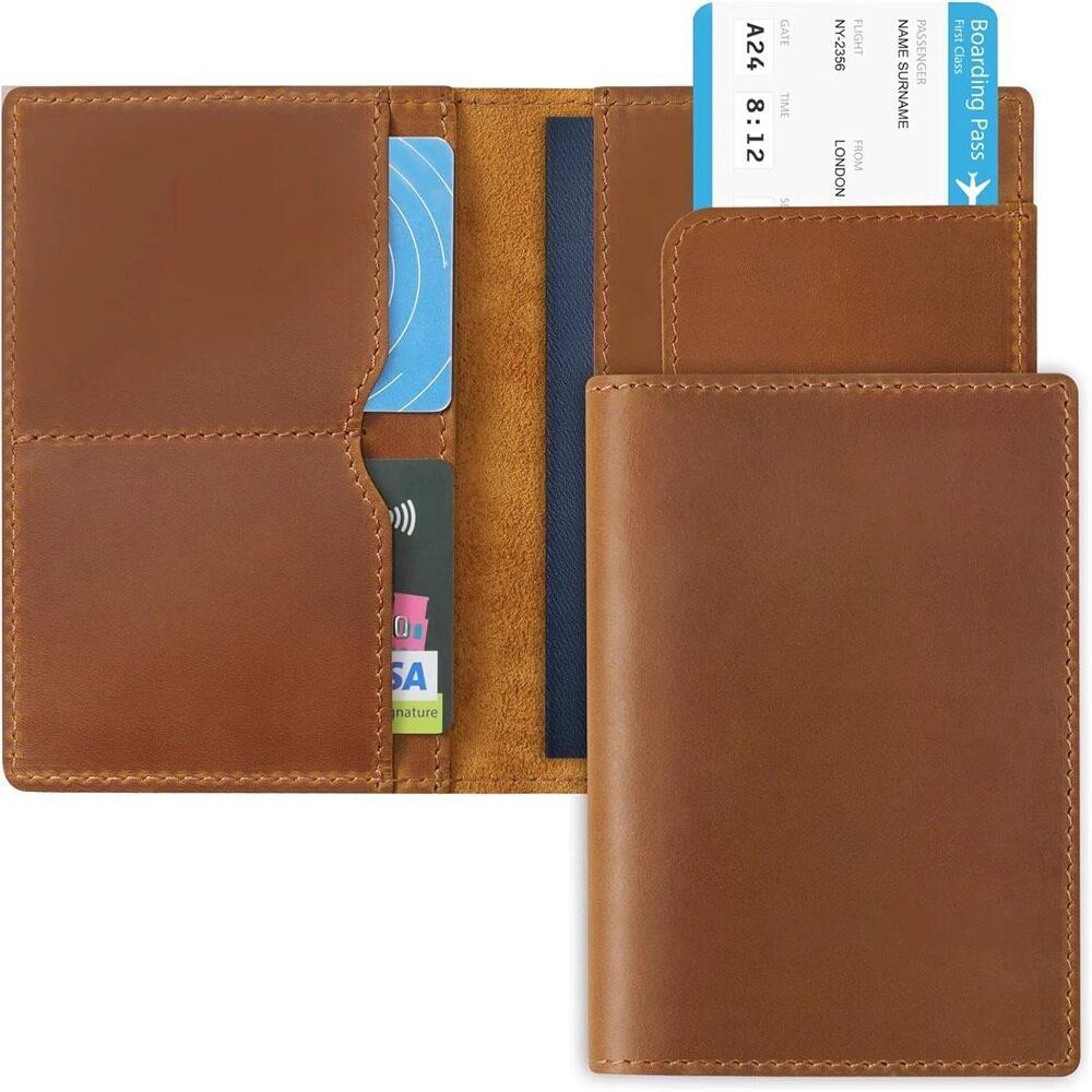Durable Cowhide Retro Boarding Pass Passport Cover Handmade Crazy Horse Real Leather Card Holder Registration Ticket Organizer Travel Wallet