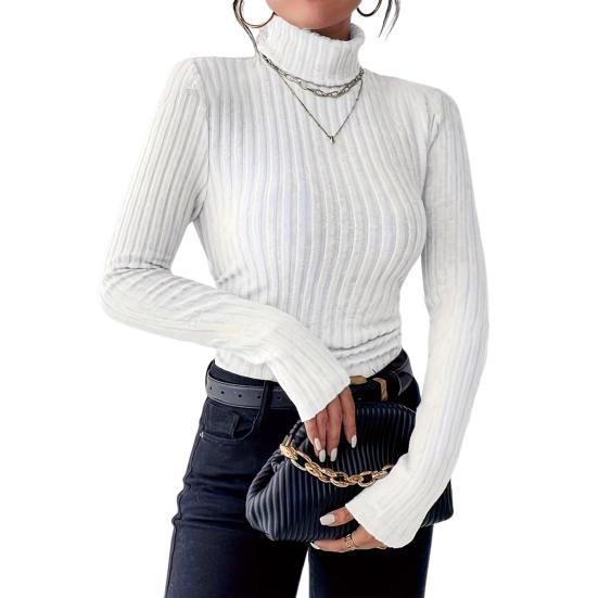 Women Knitting Tops Turtleneck Long Sleeve Solid Color Sweater Slim Fit Ribbed Bottom Tops Winter Knitwear