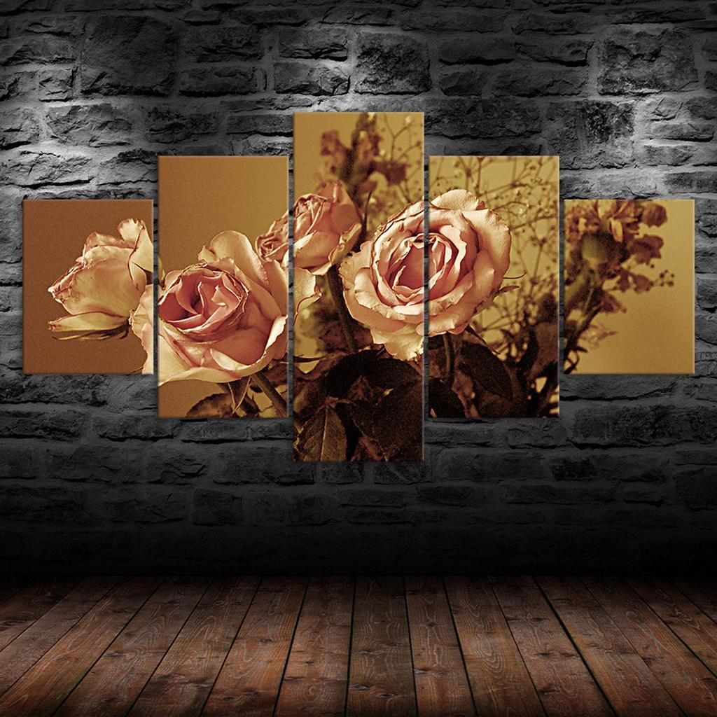 Red Roses Flower Bouquet 5 Piece Five Panel Wall Canvas Print Modern Art Poster Picture Home Decor Gift For Him For Her