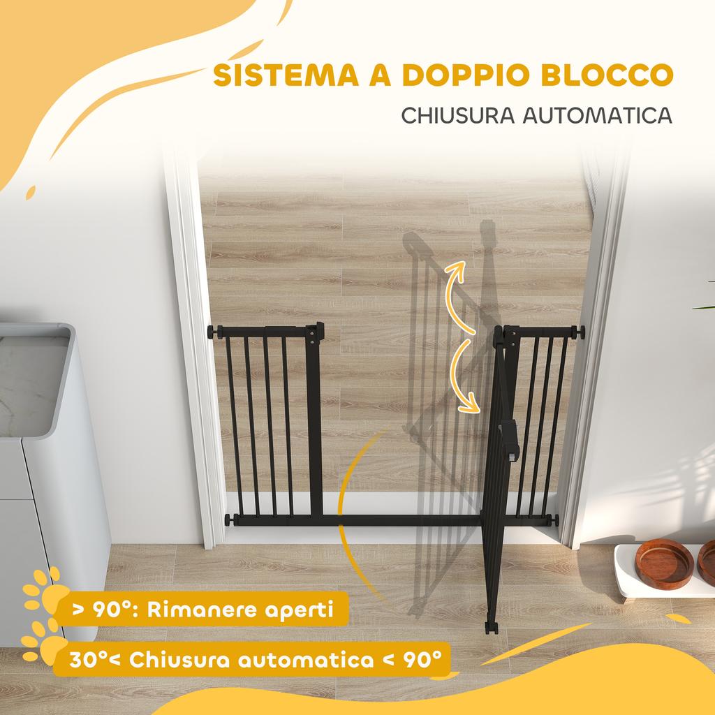 Dog Gate with 2 Extensions, Adjustable Width Up To 100 Cm and Automatic Closure, Black