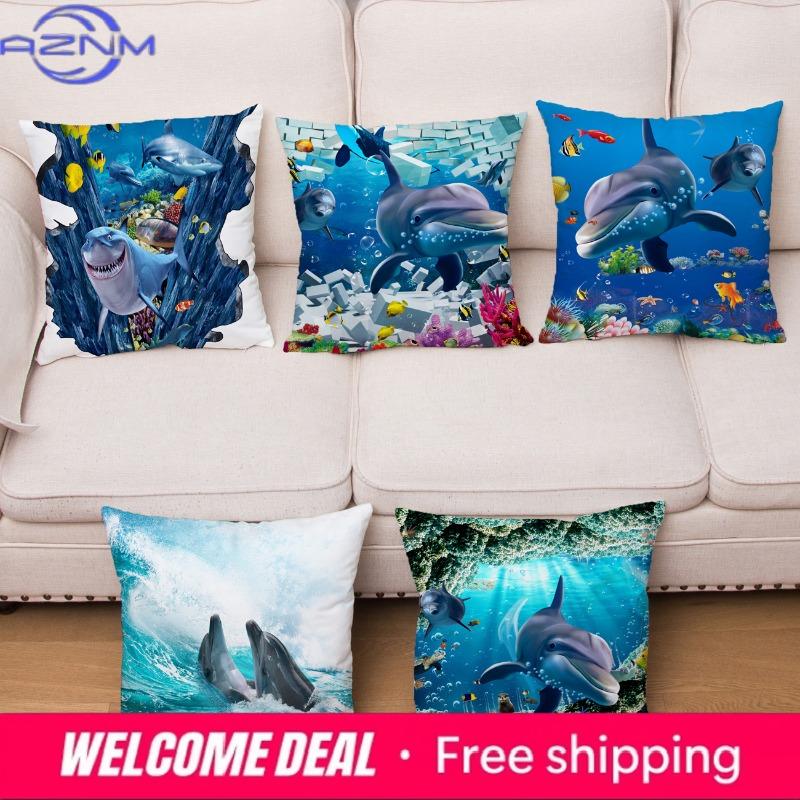 Poszewka na poduszkę Wzór delfinów oceanicznych Nadruk świata podwodnego Poduszka Dzieci Sofa Dekoracja domu