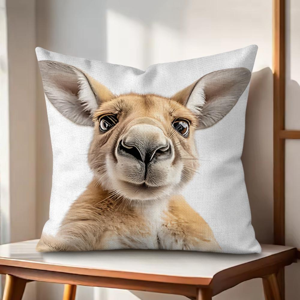 Fun animal selfies Cushion Cover Natural Linen Organic Fabric DoubleSided Printing Couch Pillow Covers Home Decor Gift
