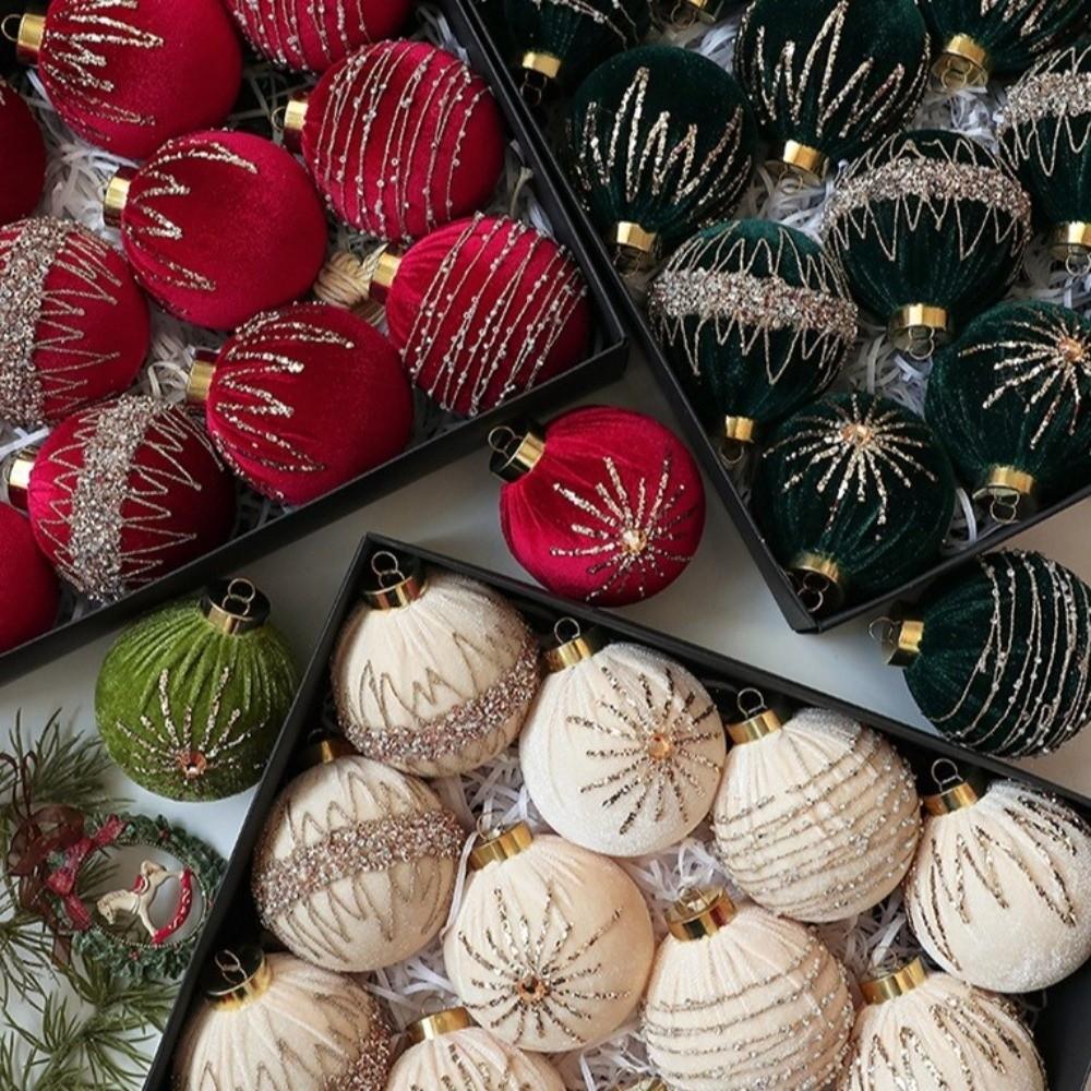 12pcs/set Sparkling Christmas Ball Ornaments 8CM Xmas Window Decor  Festive Decoration
