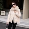 Short down jacket, large fur collar padded jacket, winter new padded jacket, women's thickened warm white duck down jacket